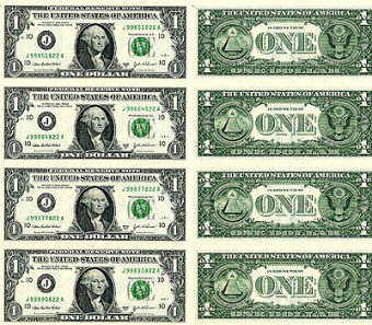 (USA_bank_001) Банкнота банка США 1$ "Сцепка" из 4-х банкнот