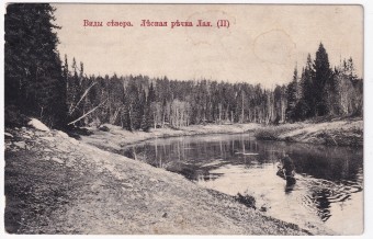 Россия - Открытка - Виды севера. Лесная речка Лая