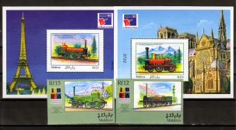 Мальдивы(Par_008) Марки паровозы №3337-3338 Бл. №438-439