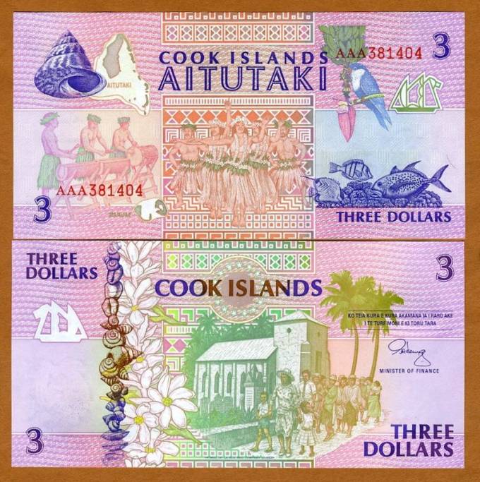 (CookIsland_1992_07_3D) Острова Кука, Cook Islands, $3, 1992, P-7, UNC 