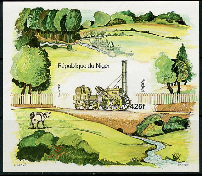 Нигер(Niger_train_Bl_029(1)) Марки паровозы. Каталог. Бл.  №29 б/з