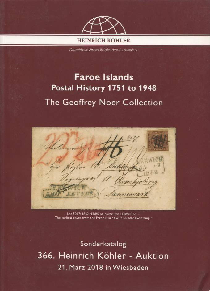 Heinrich Kohler - каталог аукциона - Фарерские острова - Почтовая история с 1751 по 1948