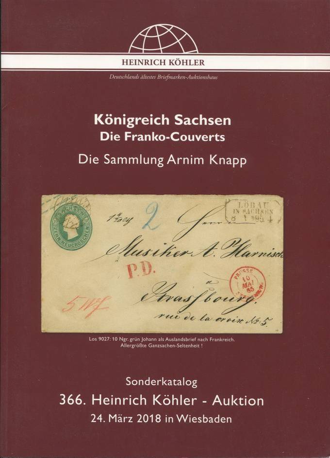 Heinrich Kohler - каталог аукциона - Королевство Саксония - Франко конверты