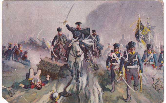Германия - Открытка - Битва Наций в 1813 году. Генерала Блюхер на реке Кацбах.