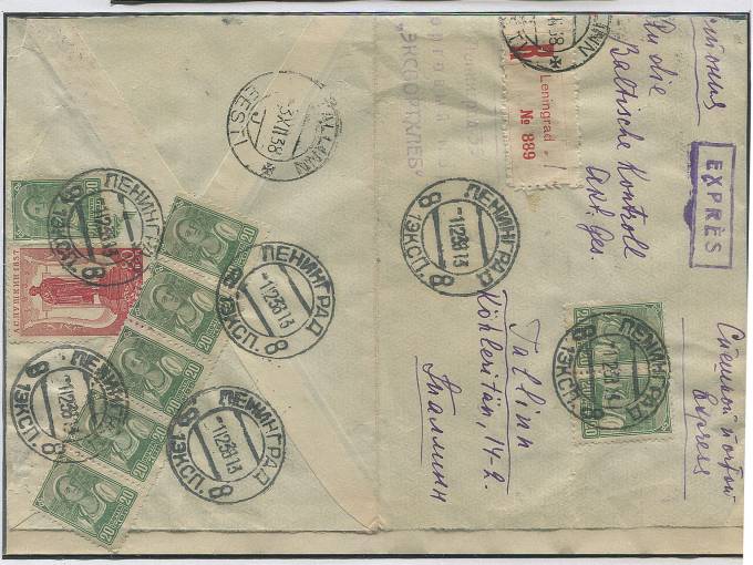 Spesh_p.111.2 Международная спешная почта. Из Ленинграда в Эстонию. 1938
