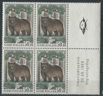 (Bear_011) Медведи. Квартблок Suomi. Finland №1090, **