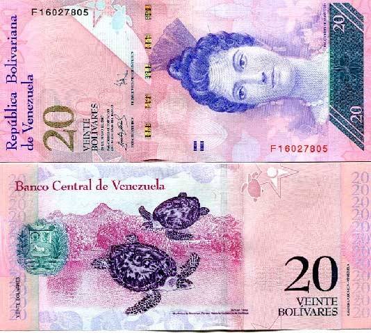 (Venezuela-2008_002Boliv(0211) Венесуэла. VENEZUELA 20 Bolivares 24-5-2007 P-NEW UNC Морская черепаха.