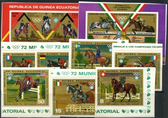 (Horse_Guinea_126-32(1)Экваториальная Гвинея. Марки лошади. Кат. Михель №126-132 BL19-20  