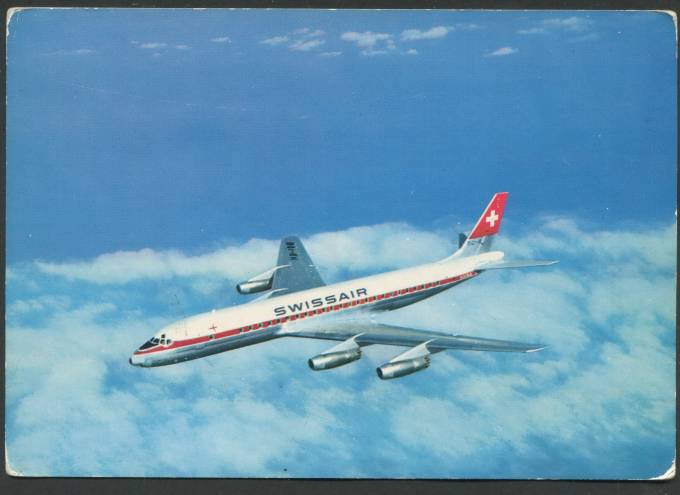 Франция - Открытка - Самолет Дуглас ДС-8 авиакомпании SWISSAIR