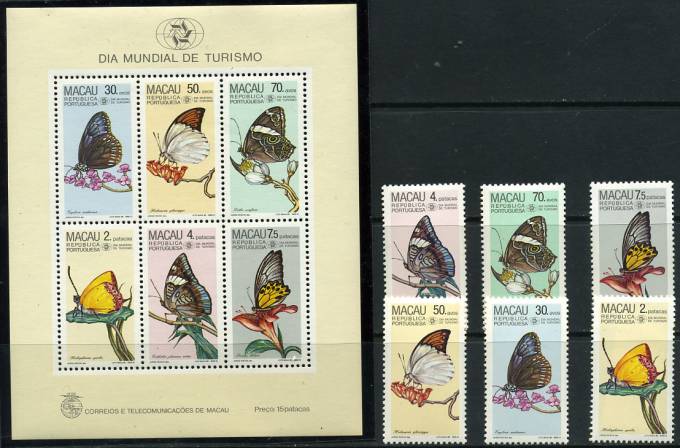 (Macau_Buterfly_001)Макау.№540-545.Бл.3.(230евро) Бабочки 