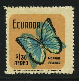 (Ecuador-1476(1) Эквадор Бабочки кат. №1476 ** перевертка. Сертификат.