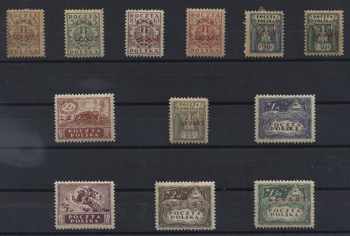PolLev_1-12(01) Польский Левант. Михель №1-12 (2400 евро),*. Редкость