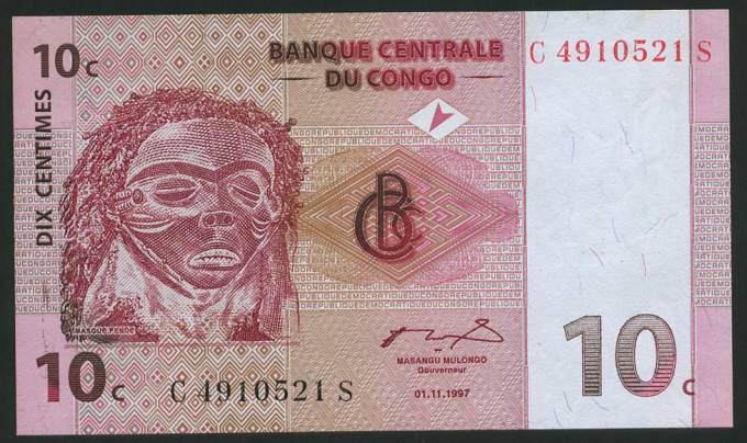  (Bank_Afriсa_016)Банкнота CONCO(Конго) - 10 сеntimes1997 г (UNC)