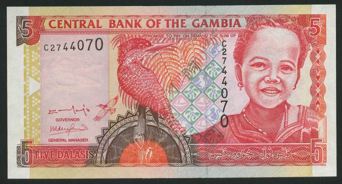  (Bank_Afriсa_024)Банкнота GAMBIA(Гамбия) - 5 Dalasis  1996-2006 г (UNC)