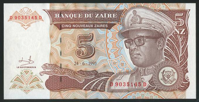  (Bank_Afriсa_025) Банкнота ZAIR(Заир) - 5  Zaires 1993 г (UNC)