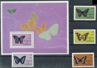 (Antigua_Buterfly_001)№856-859,бл.92, Бабочки 