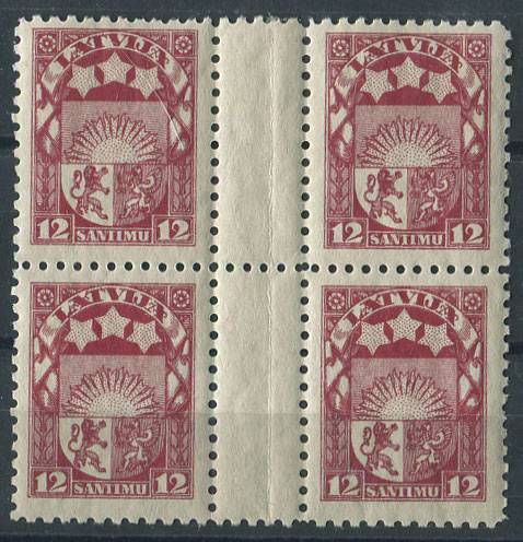 (StampLatvija_094(1) Кат. №94 ** гатер квартблок 