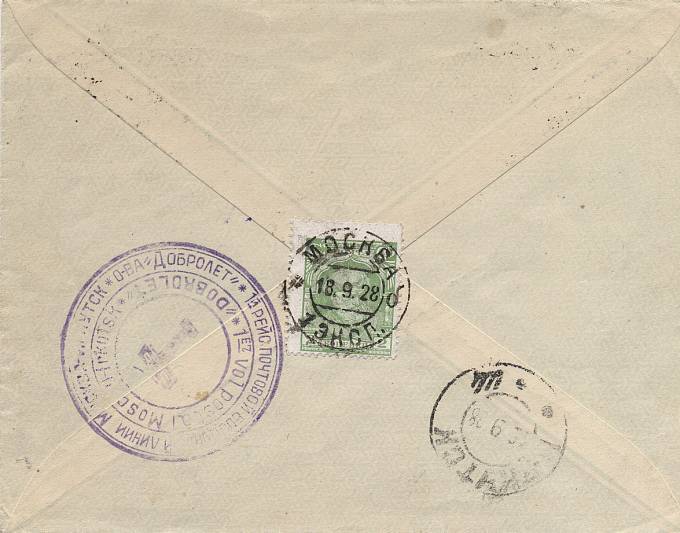 1928. 1-й рейс по почтовой воздушной линии "Москва-Иркутск-Москва" общества Добролет