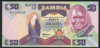 (Bank_Afriсa_035)  Банкнота ZAMBIA(Замбия) - 50 Kwacha 1980-1988г (UNC)   
