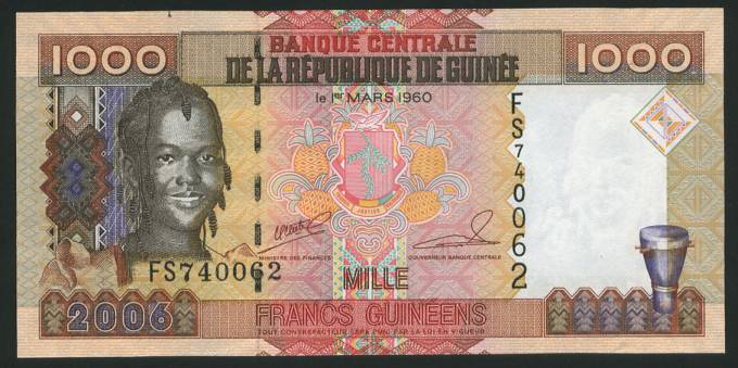  (Bank_Afriсa_038) Банкнота GUINEE(Гвинея) - 1000  Francs   2006 г (UNC)