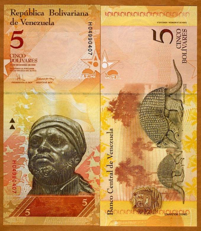 (Venesuela_2008_089_5B) Венесуэла. Venezuela, 5 Bolivares, 2008, P-89, UNC