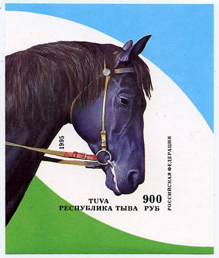 (Tuva_188_SSheet_imperf) Тува 1995г. Блок без перфорации. "Лошади"