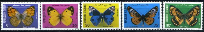 (Djibouti_386-90(1) Бабочки. Каталог №386-390