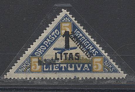 (StampLietuvos_186Ir(1) №186I,*, сильный сдвиг первой надпечатки