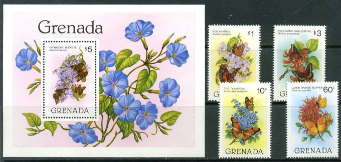 (Grenada_Buterfly_001)Гренада.№1144-1147,бл.104. Бабочки